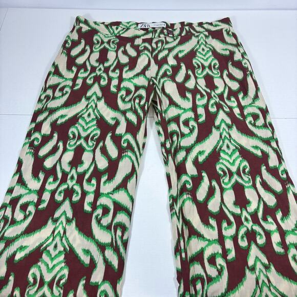 NWT Zara Green & Brown Light Weight Patterned Trousers Size XL F0110 - Picture 3 of 10